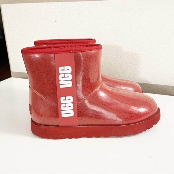 UGGs Red Clear Ankle Winter Rain Boots Slip-On size 9 - Picture 2 of 5